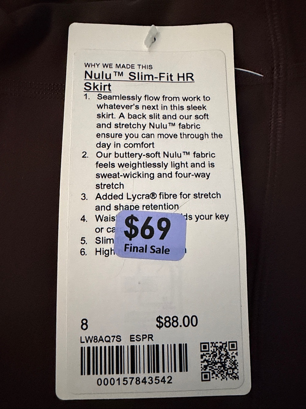 Lululemon - Nulu Slim Fit High Rise Skirt - Size 8 or 12 - NWT - Picture 4 of 7